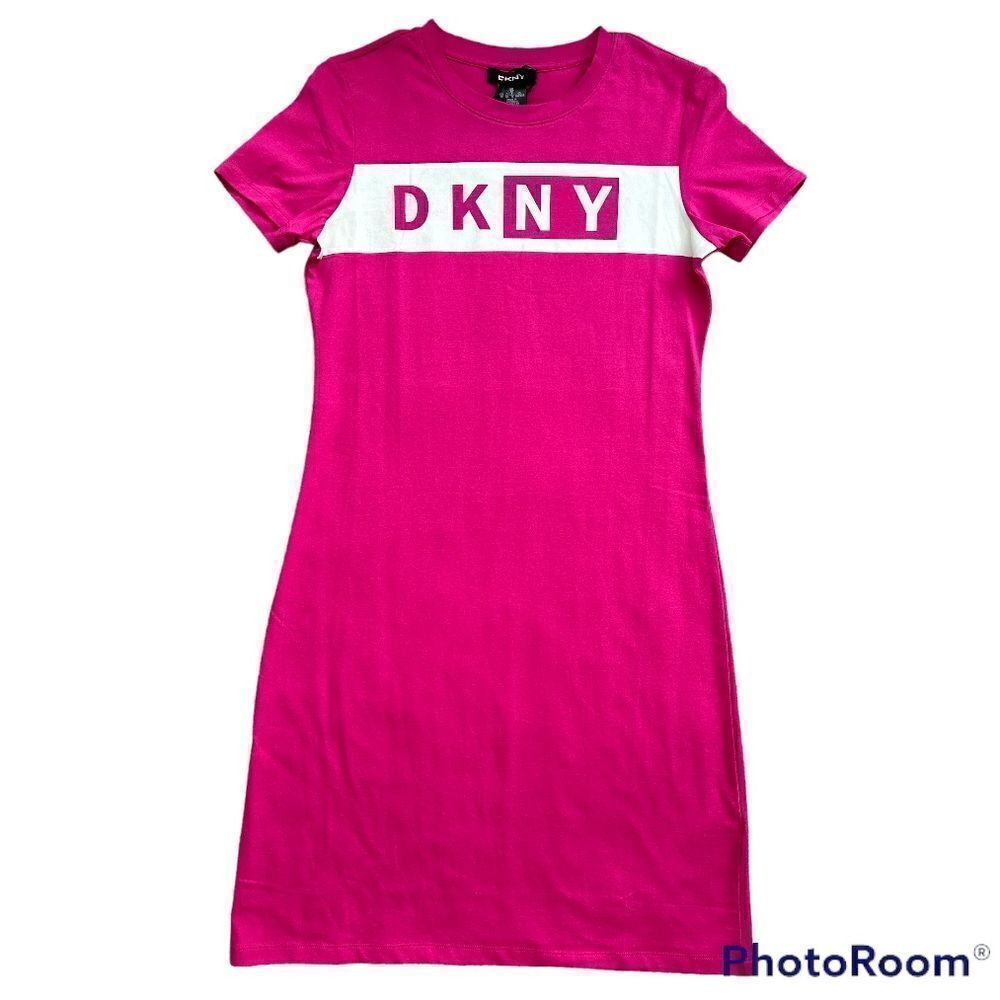 New DKNY Logo Pink T-Shirt Dress Size XS